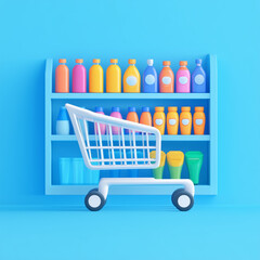 Grocery store trolley and cart. Illustration of the trolley and cart in the supermarket