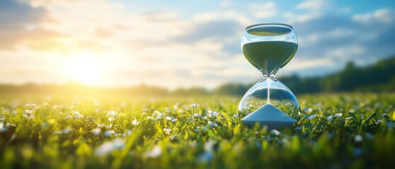 Poster - Calm field backdrop with an hourglass, creating a slow life theme with ample copy space for inspirational messages