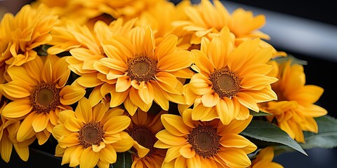 Sticker - A cluster of bright yellow sunflowers with delicate petals, showcasing nature's vibrant beauty in a close-up shot