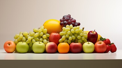 Wall Mural - Assorted fresh fruits arrangement on white table