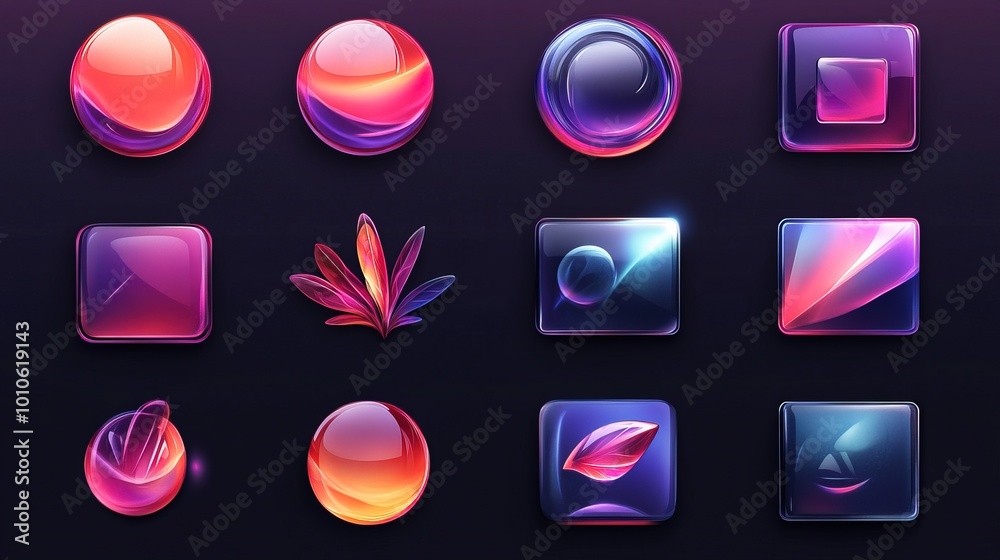 Matte Texture Icon A collection of matte UI icons in a glassmorphism style Stock ...