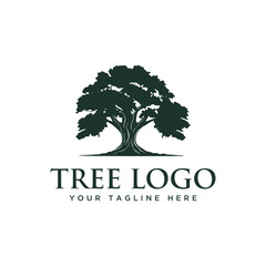 Wall Mural - Illustration silhouette abstract oak tree with roots logo design