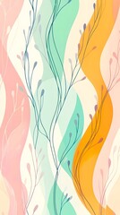 Poster - Abstract Floral Pattern with Pastel Colors and Wavy Lines