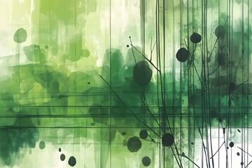 Poster - Abstract Green Watercolor Background with Black Branches