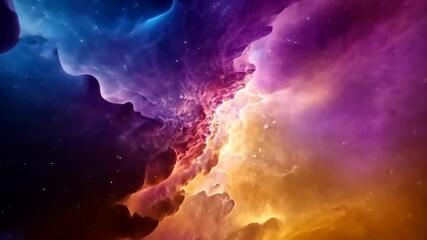 Wall Mural - A colorful nebula glows in the vast expanse of space, with swirling clouds of purple, blue, and orange