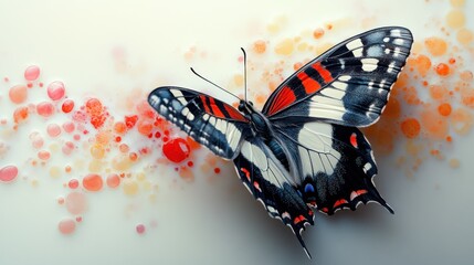 Sticker - A vibrant butterfly resting on a colorful background.