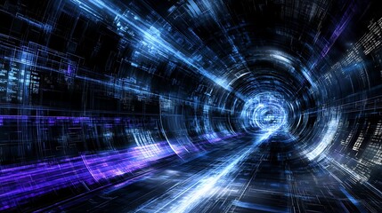 Aufkleber - Abstract digital tunnel with glowing lights and data streams.