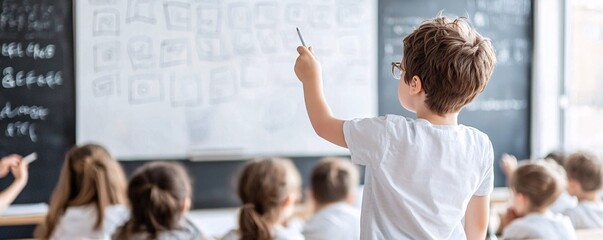 Poster - Quantum-powered smartboards displaying complex calculations, AI-driven tutoring assistants helping students, dynamic lighting