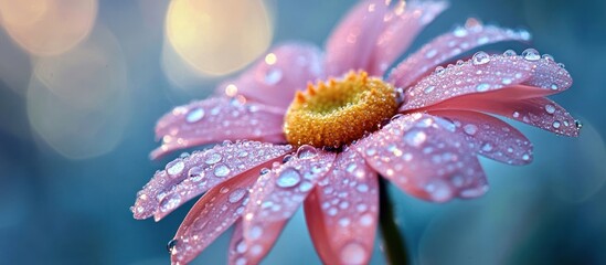 Poster - Close up of a pink flower with dew drops.