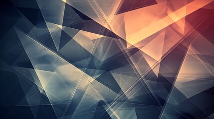 Poster - Abstract geometric pattern with orange, blue and gray triangles, lines, and shapes.
