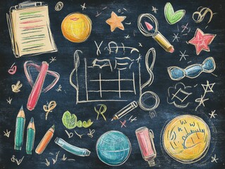 Chalkboard Back to School Supplies Illustration