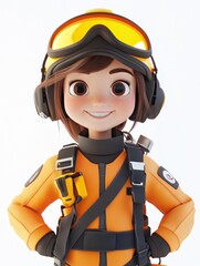 A cheerful animated character in an orange outfit, ready for adventure.