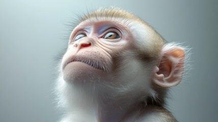 Wall Mural - A close-up of a young monkey gazing thoughtfully upwards.