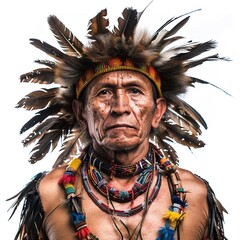 Canvas Print - Portrait of a tribal warrior isolated on white background 