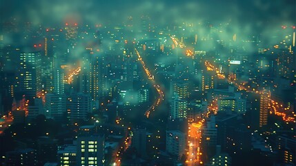 Poster - A cityscape at night. out of focus. taken from an elevated position.