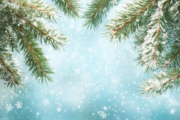 Winter background with fir branches and snowflakes with generative ai