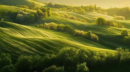 Poster - Lush Green Hills Under Soft Morning Light