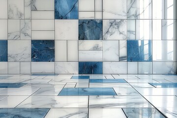 Poster - Nature white and grey and blue tile design.