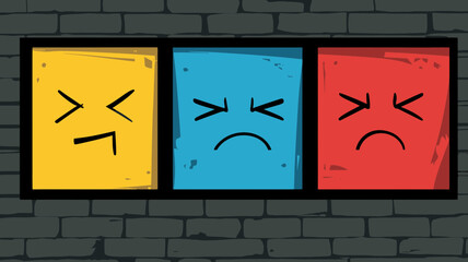 Poster - Emoticon Faces in Windows - Editable Vector - Sad and Frustrated Expressions - April 2023 Graphic