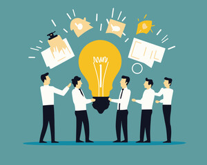 Poster - collaborative business teamwork meeting, sharing innovative ideas and knowledge, businessmen brainst