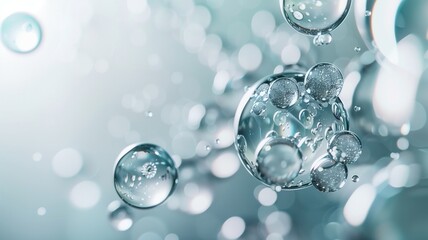 Wall Mural - close-up of bubbles floating in a serene aquatic environment with soft, blurred backgrounds and spar
