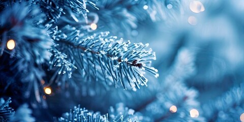 Poster - A blue tree branch covered in snow