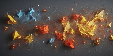 Poster - A colorful explosion of paper pieces with a yellow