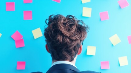 Wall Mural - A young entrepreneur uses a sticky note board to visualize their personal and professional goals, with clear steps and action plans outlined.