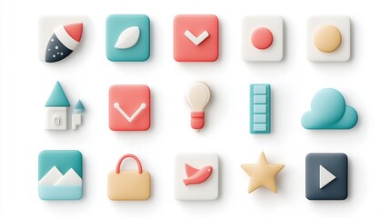Poster - A set of icons for a mobile app or website, representing various functions, features, and actions, enhancing user experience and accessibility.
