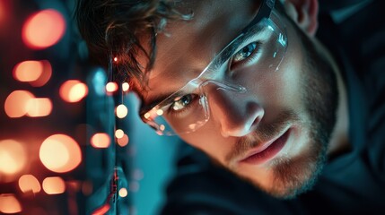 Poster - A technician working on network infrastructure, installing and connecting hardware components.