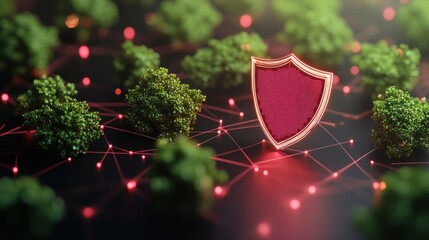 Poster - A network of nodes and connections with a shield protecting them, representing cybersecurity protection.