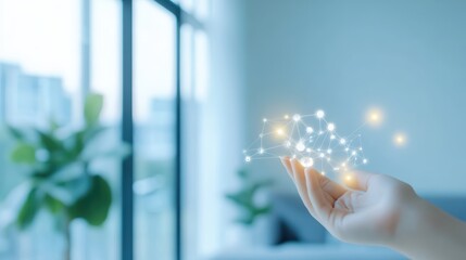 Poster - A smart home living room with interconnected devices, showcasing the interconnectedness of IoT.