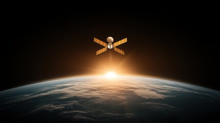 Poster - A satellite orbiting the earth, broadcasting signals to different countries, representing global communication.