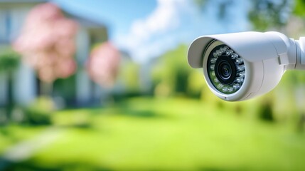Poster - a security camera capturing footage of a home exterior, demonstrating the use of home automation for
