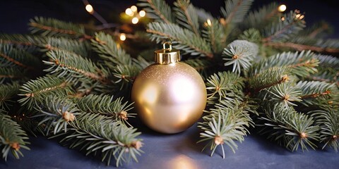 Poster - A gold ornament is sitting on a tree branch