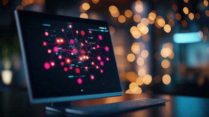 Canvas Print - A computer screen displaying a complex network diagram with security measures in place, emphasizing the importance of securing data infrastructure.