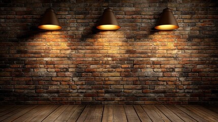 Old Brick Wall with Lamps in Warm Brown Color