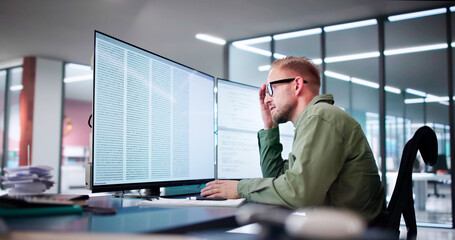 Poster - Unhappy Sad Developer Programmer Man In Stress Coding Software