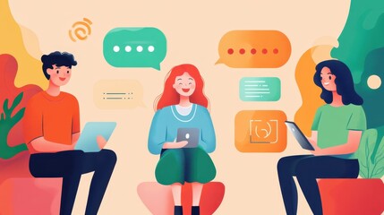 Poster - Students practicing new languages with AI-driven language learning apps that provide real-time feedback.