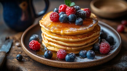 Canvas Print - Stack of Pancakes with Berries