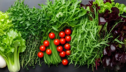 Sticker - Vibrant Medley of Fresh Assorted Vegetables and Leafy Greens on Dark Background