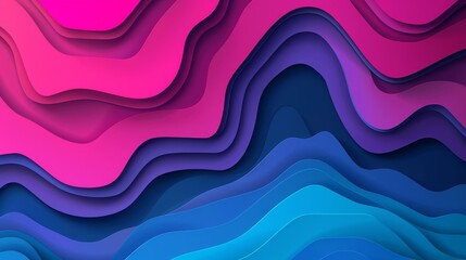 Poster - Abstract background with wavy lines and paper cut style design in shades of pink, blue, and purple.