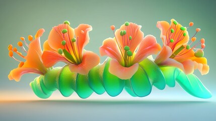 Poster - Vibrant Orange Flowers with Green Stems - Abstract Floral Art