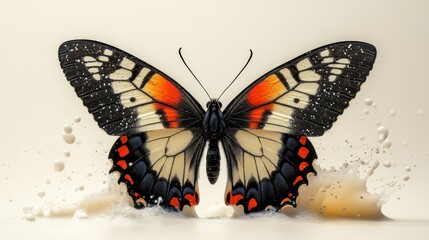 Sticker - A vibrant butterfly with intricate patterns against a soft background.