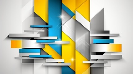 Poster - Abstract geometric pattern with blue, yellow, and silver shapes.  Modern, digital design for background, wallpaper, or graphic design project.
