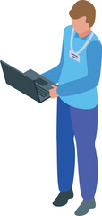 Poster - This isometric illustration features an event manager using a laptop to coordinate an event