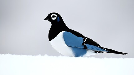 Poster - Stunning Blue and Black Bird in Winter Snow