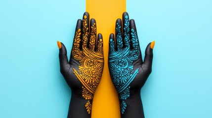 Henna Tattoo Flat Design with Split-Complementary Colors in 3D Render