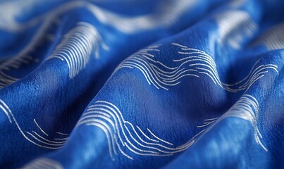 Poster - A blue fabric with a pattern of waves