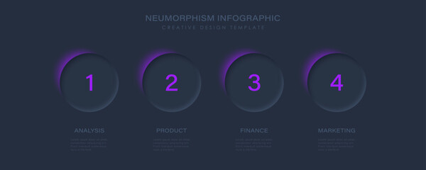 Poster - neomorphism infographics creative design template. dark blue vector design with purple highlight
